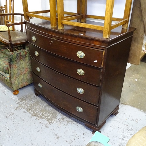 2183 - A 19th century mahogany bow-front 4-drawer chest, on ogee bracket feet, W120cm, H115cm, D60cm