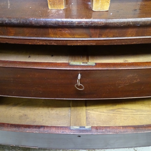 2183 - A 19th century mahogany bow-front 4-drawer chest, on ogee bracket feet, W120cm, H115cm, D60cm