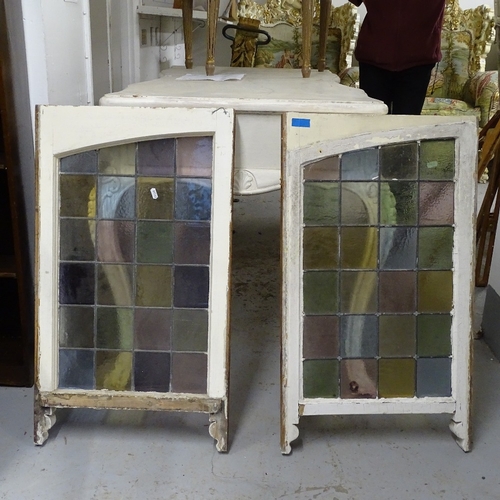 2210 - A pair of coloured leadlight and framed window panels, W47cm, H82cm