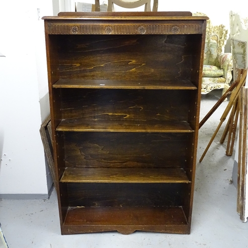 2211 - A stained pine open bookcase, W75cm, H115cm, D20cn