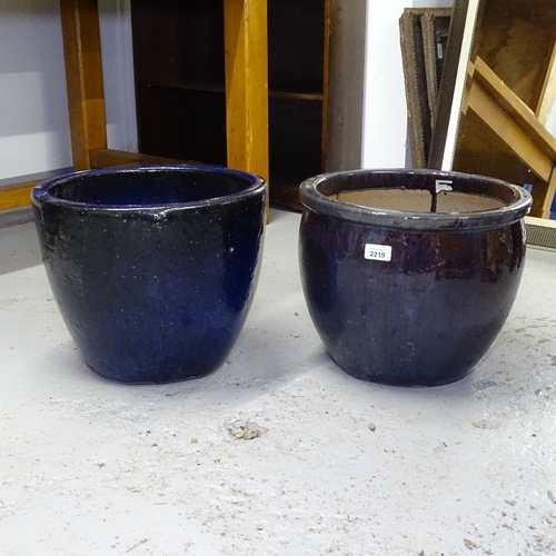 2219 - 2 glazed terracotta garden pots, W37cm, H30cm