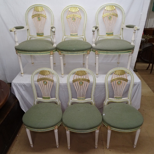 1923 - A set of 6 Louis XVI French style Montgolfier balloon-back dining chairs, with painted finish