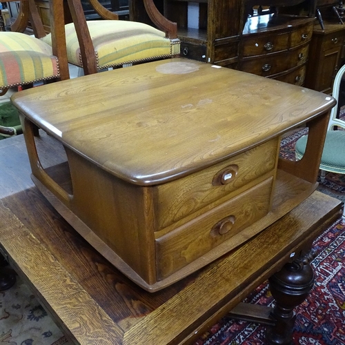 1924 - An Ercol Windsor Pandora 735 coffee table, with 2 drawers, W77cm, H40cm