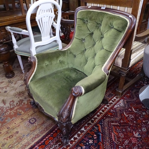 1928 - A Victorian mahogany-framed button-back upholstered armchair