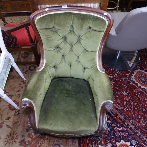 1928 - A Victorian mahogany-framed button-back upholstered armchair