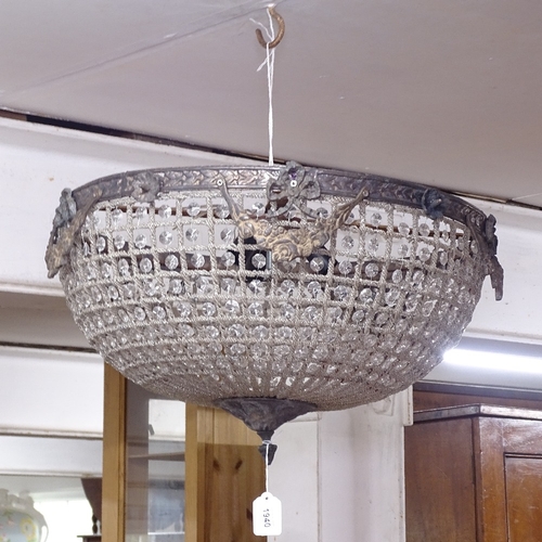 1940 - A cast-metal and bright mesh light fitting, W50cm