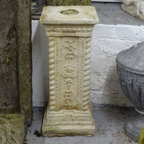 1956 - A weathered concrete garden statue, H64cm, and a concrete plinth, H58cm