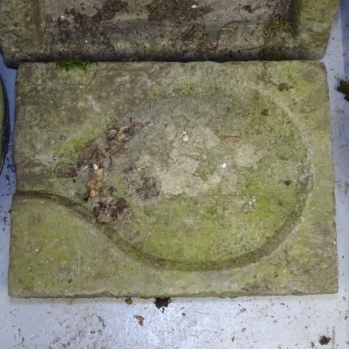 1964 - A rectangular carved stone shallow trough, 55cm x 76cm, and another 50cm x 38cm