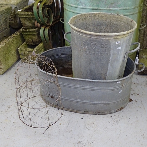 1966 - A large oval galvanised 2-handled wash tub, and a grain bin (2)