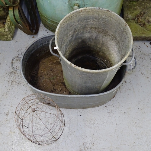 1966 - A large oval galvanised 2-handled wash tub, and a grain bin (2)