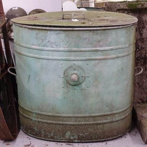 1967 - A large Vintage galvanised metal grain bin and cover, W75cm, H70cm