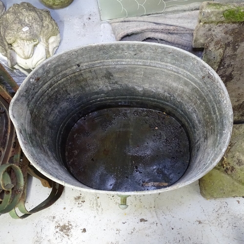 1967 - A large Vintage galvanised metal grain bin and cover, W75cm, H70cm