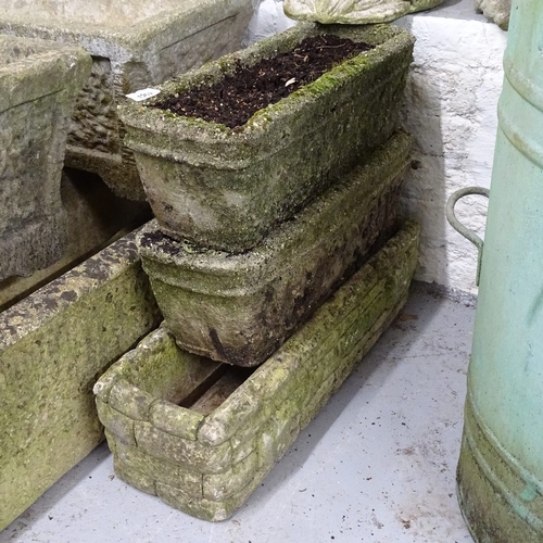 1969 - 3 small weathered rectangular garden troughs