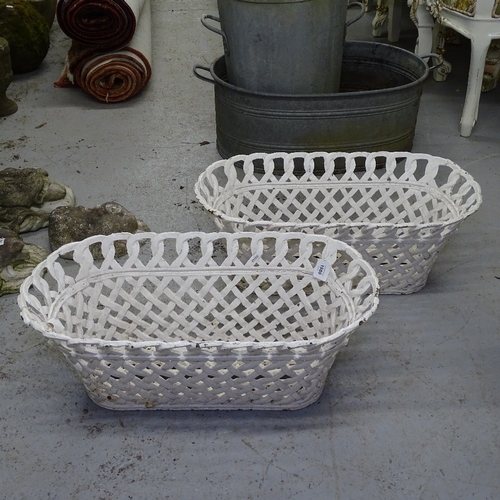 1980 - A pair of painted cast-iron lattice-weave oval garden planters, W68cm, H27cm