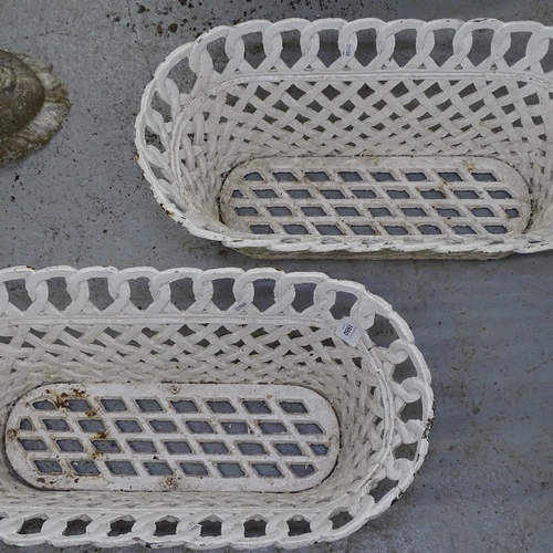 1980 - A pair of painted cast-iron lattice-weave oval garden planters, W68cm, H27cm