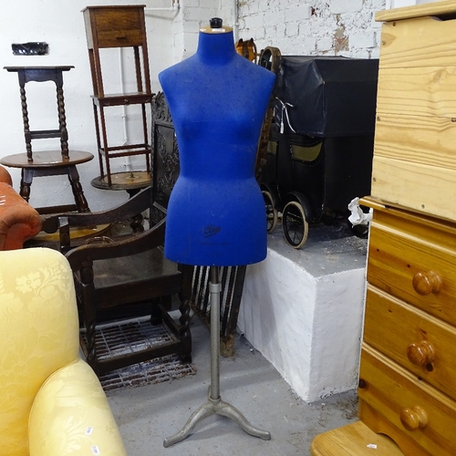 2005 - A Vintage French mannequin on telescopic metal base, covered in blue linen, with Cleo Paris stamp