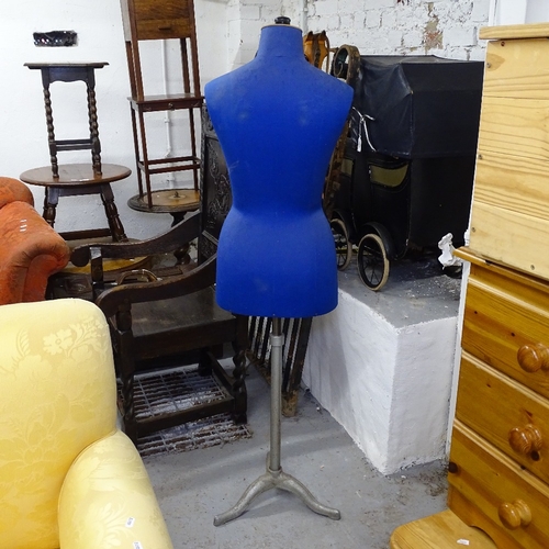 2005 - A Vintage French mannequin on telescopic metal base, covered in blue linen, with Cleo Paris stamp