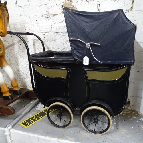 2008 - A Vintage coach-built 4-wheeled doll's pram, length 85cm