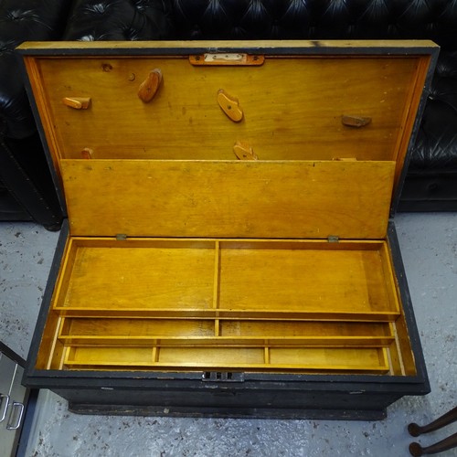 2126 - A Victorian stained pine carpenter's tool chest, with fitted interior, W88cm, H43cm, D43cm