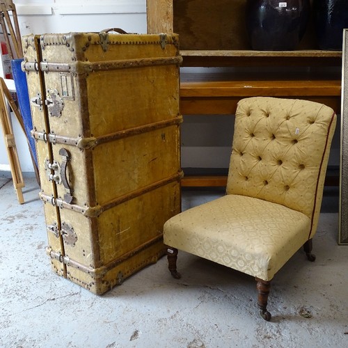 2020 - An early 20th century slat-bound travelling trunk, L100cm an a small nursing chair