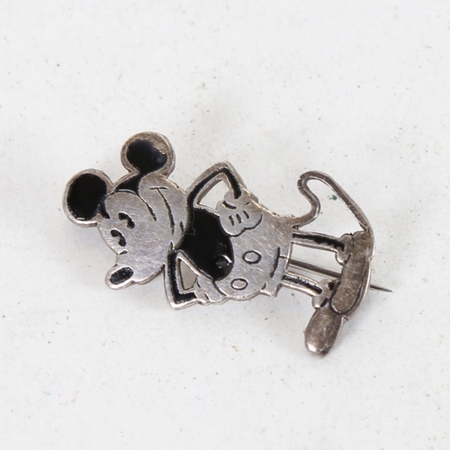 An Art Deco unmarked sterling silver Mickey Mouse brooch, by