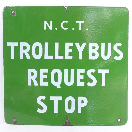 158 - A green and white enamel double-sided sign, 