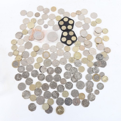 285 - Various British decimal coins, including commemorative pieces, such as Olympics 50 pence, WWF old po... 