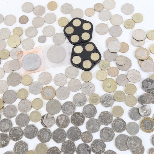 285 - Various British decimal coins, including commemorative pieces, such as Olympics 50 pence, WWF old po... 