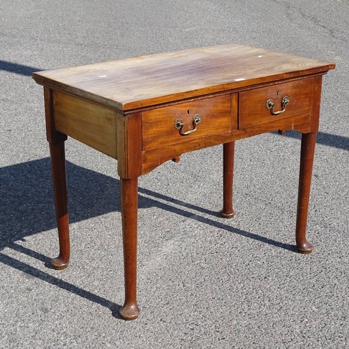 2235 - An antique mahogany 2 drawer writing table, W91cm, H74cm, D54cm