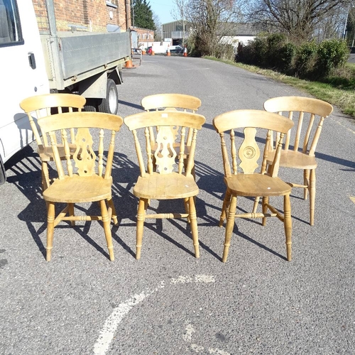 2236 - 6 various pine kitchen chairs