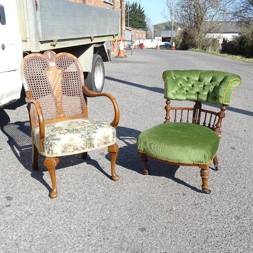 2240 - A walnut framed bergere backed armchair and a Edwardian nursing chair