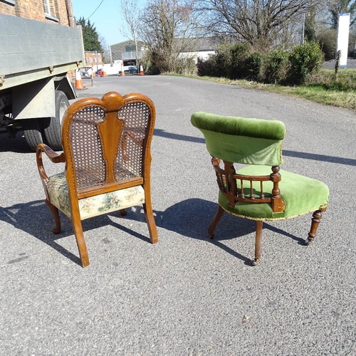 2240 - A walnut framed bergere backed armchair and a Edwardian nursing chair