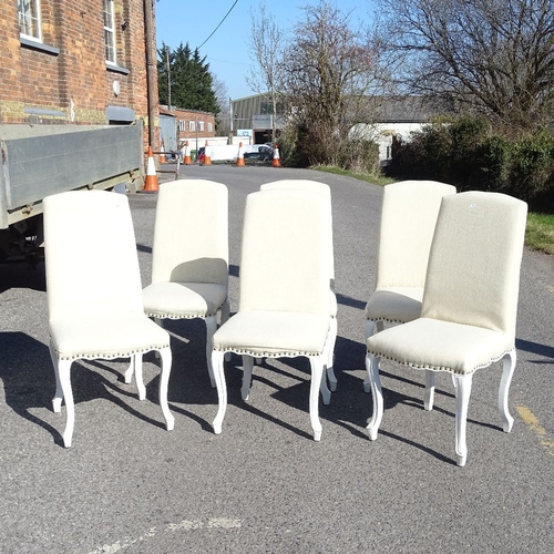 2242 - A set of 6 painted and upholstered high back dining chairs, with a set of blue loose covers