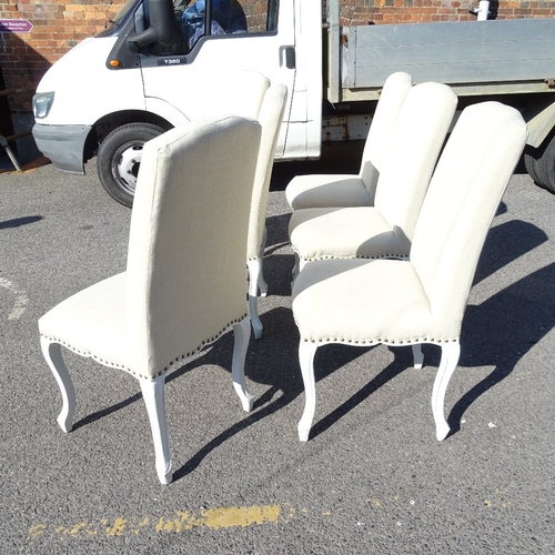 2242 - A set of 6 painted and upholstered high back dining chairs, with a set of blue loose covers