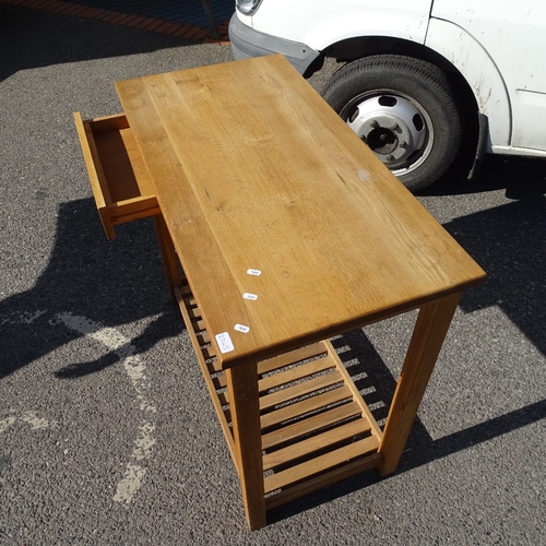 2245 - A modern oak 2 drawer kitchen island, W100cm, H90cm, D50cm