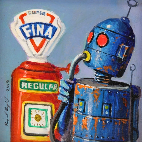 2 - Raymond Campbell (born 1956), oil on panel, Robot Petrol Fix, signed and dated 2019, 4