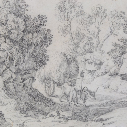 31 - C Bertie, 18th century pencil drawing on paper, hay cart on a country road, signed, 9.5