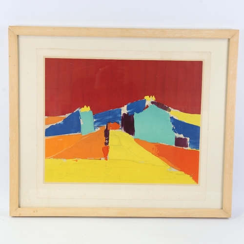 57 - Mid-20th century colour screen print, abstract landscape, unsigned, image 14