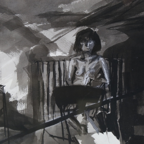 7 - Skye Holland, monochrome watercolour, nude in the studio, unsigned, 22