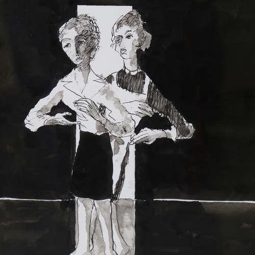 71 - John Barnicoat (1924 - 2013), mixed media, ink/wash on paper, 2 figures, signed with monogram 2002, ... 