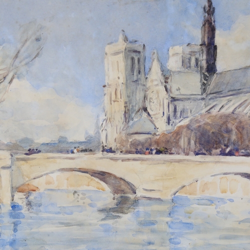 76 - C A Hawdon, watercolour, Notre Dame from the Seine, signed, 19