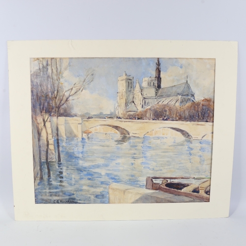 76 - C A Hawdon, watercolour, Notre Dame from the Seine, signed, 19