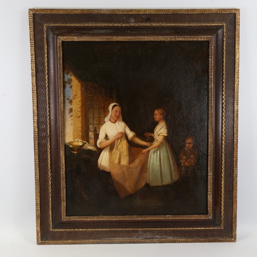 83 - 18th century Dutch School, oil on wood panel, interior scene, unsigned, 24