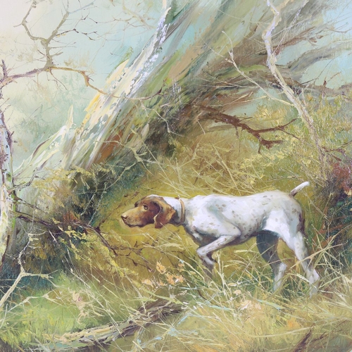 88 - Eugene Kingman, oil on board, Gun dog in woodland, signed, 24