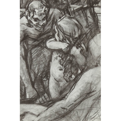 98 - British School, charcoal on blue paper, Classical study, unsigned, 15.5