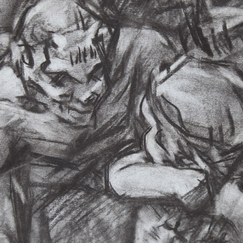 98 - British School, charcoal on blue paper, Classical study, unsigned, 15.5