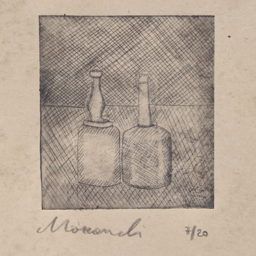 100 - Attributed to Giorgio Morandi (1890 - 1964), etching, 2 bottles, signed in pencil, no. 7/20, image 3... 