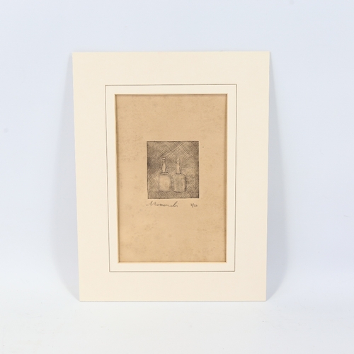 100 - Attributed to Giorgio Morandi (1890 - 1964), etching, 2 bottles, signed in pencil, no. 7/20, image 3... 