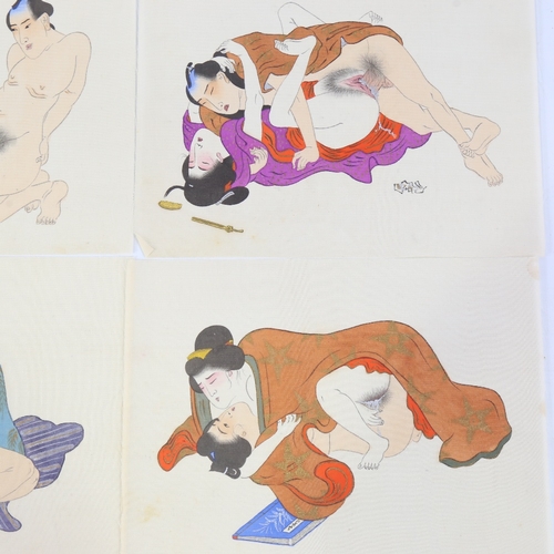 101 - Early 20th century Japanese School, 4 erotic shungha paintings on silk, 6.5