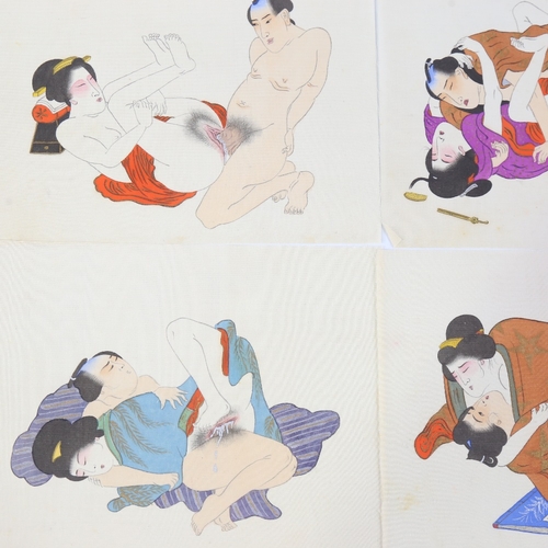 101 - Early 20th century Japanese School, 4 erotic shungha paintings on silk, 6.5